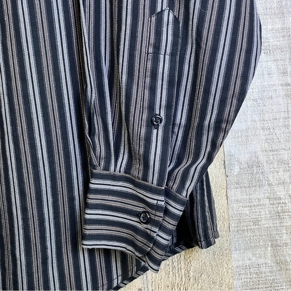 Beverly Hills Polo Club Medium Striped Black & Gray Button Front Shirt 1… - Picture 8 of 10